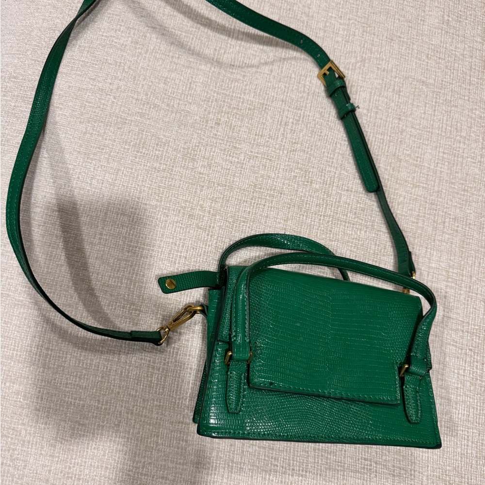Emerald Green Structured Crossbody Bag with Adjustable Strap